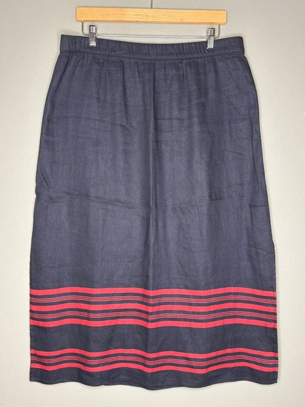J. Jill Linen Blend Elastic Waist Lightweight Pull-On Midi Skirt Side Slits Larg - Picture 1 of 8